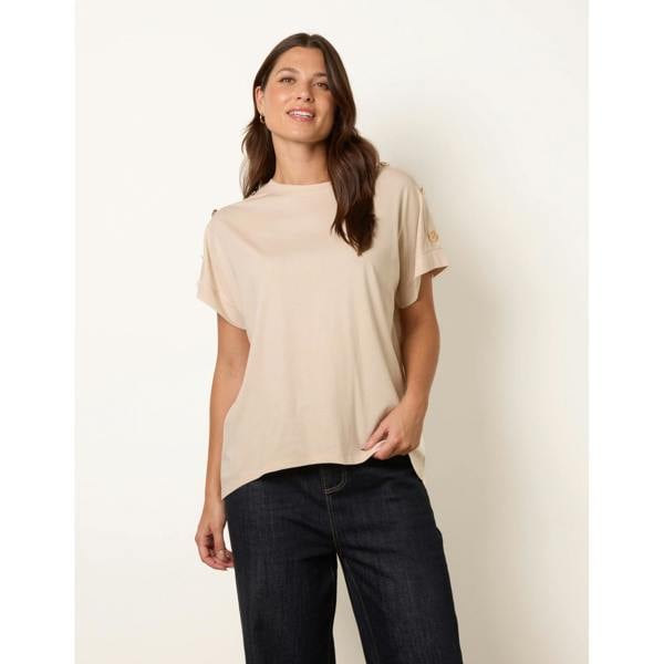 Blue Vanilla Round Neck Brochure Shoulder Detailing T-Shirt