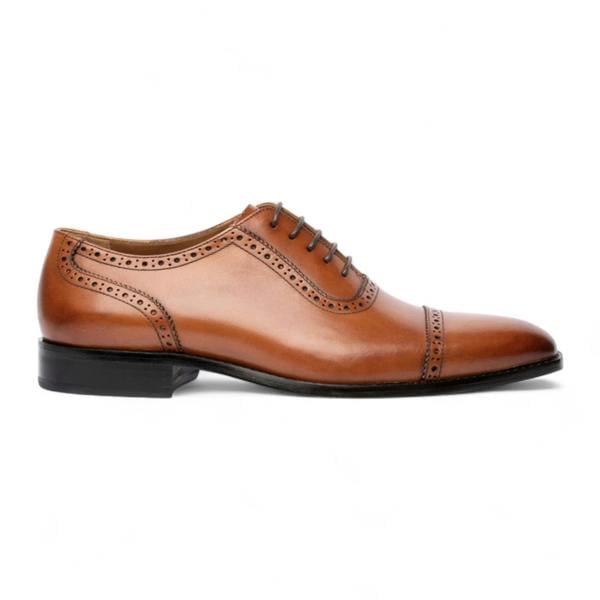 Chapman & Moore Men's Tan Brown Leather Cap-Toe Oxford Shoes