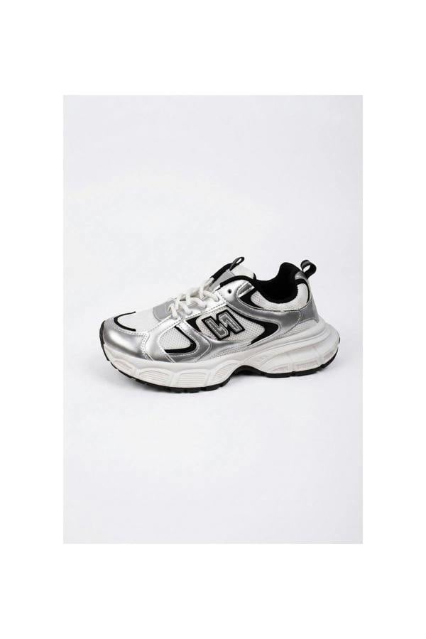 [brandflag] Harper Womens Chunky Sole Mesh Panel Trainers - METALLIC SILVER