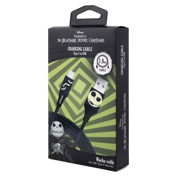 Quest | Nightmare Before Christmas 6ft USB-A To Type-C Braided Charging Cable Jack Bats