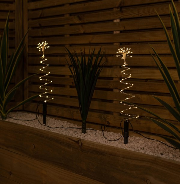 Samuel Alexander 30cm Set of 4 Light up Silver Shaped Christmas Tree Garden Path Lights with 200 Warm White LEDs