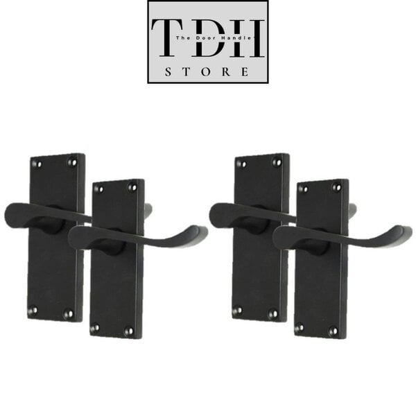 EDH Door Hardware Matt Black Victorian Scroll Door Handles on Backplate – 118mm x 42mm 4 Pairs