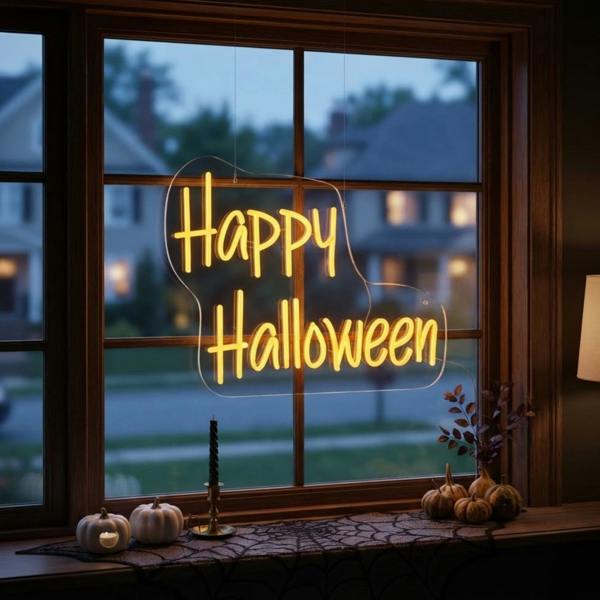 Garden Greatness Orange Happy Halloween Neon Wall Sign