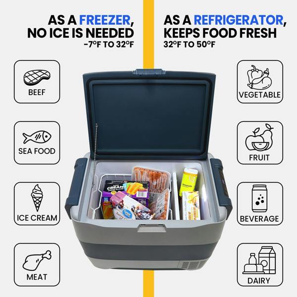Koolatron Fridge Freezer Electric Cool Box 40L Cooler Box Portable 12v Camping Car Fridge For Campervan Perfect for Road Trips Compressor Cooling