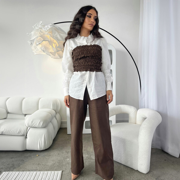 BALOU High Waist Linen Trousers - Chocolate