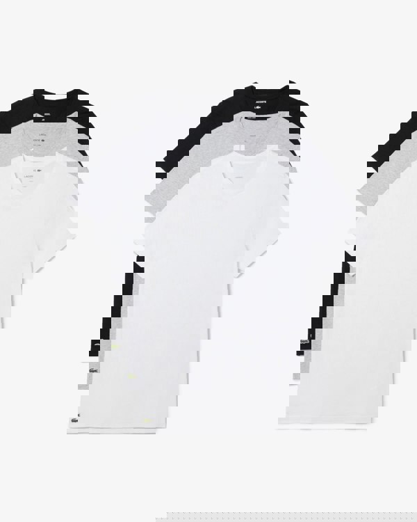 Lacoste 3-Pack Cotton Crew Neck Mens T-Shirts - White/Silver Chine-Black BXY
