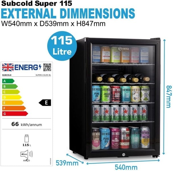 Subcold Super 115 LED Beer Fridge - Black