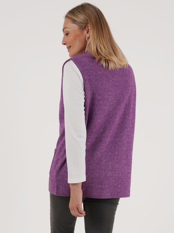 PennyPlain Ribbed Button Gilet - Amethyst