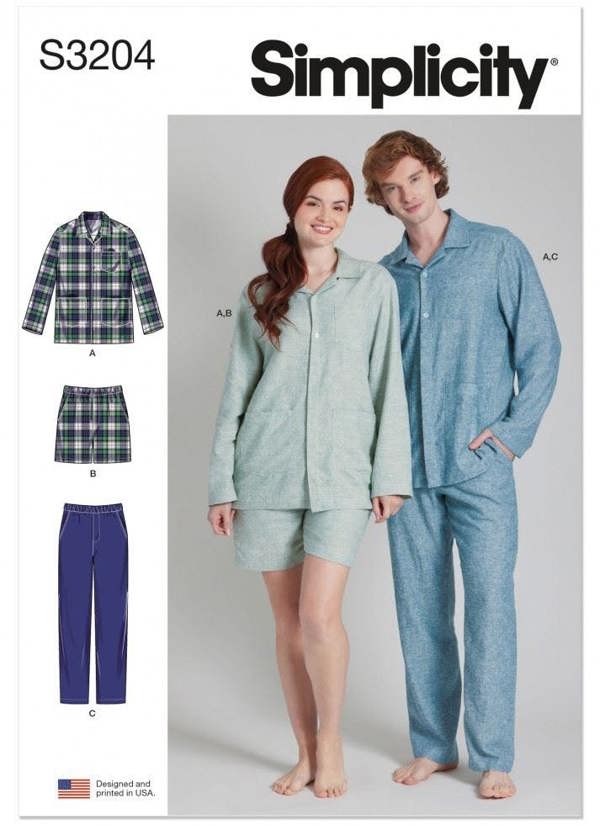 Simplicity Sewing Pattern 3204, Pyjamas for Men, Women, A (XS-S-M-L-XL-XXL) - Intermediate