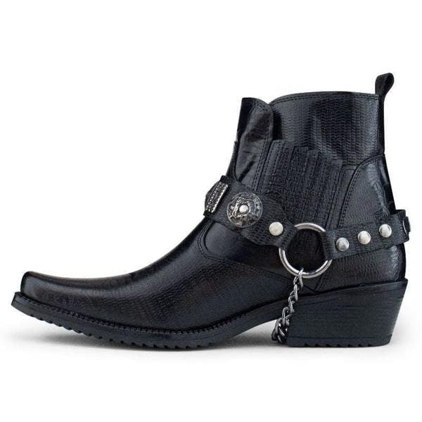 Infinity Leather Men's Black Leather Winklepicker Western Gothic Boots