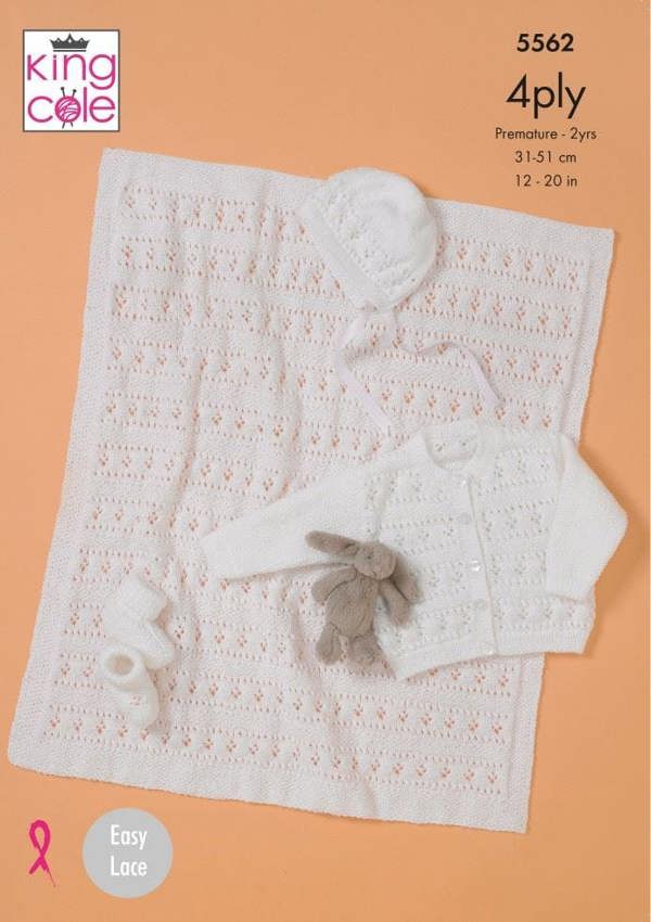 King Cole Big Value Baby 4 Ply Knitting Pattern 5562, Cardigans, Blankets, Headwear, Shoes for Baby, Premature - 2 Years - Easy
