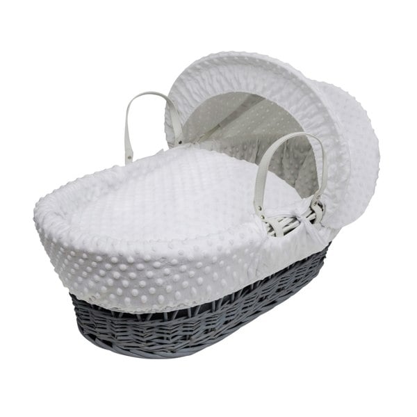 Kinder Valley White Teddy Wash Day Grey Wicker Moses Basket