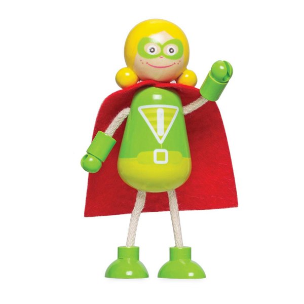 Tidlo 5 Wooden Superhero Mini Figures - With Flexible Arms & Legs