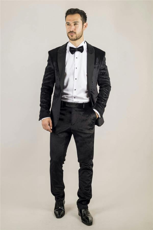 Infinity Leather Men's Black 3 Piece Velvet Wedding Tuxedo Formal Suit