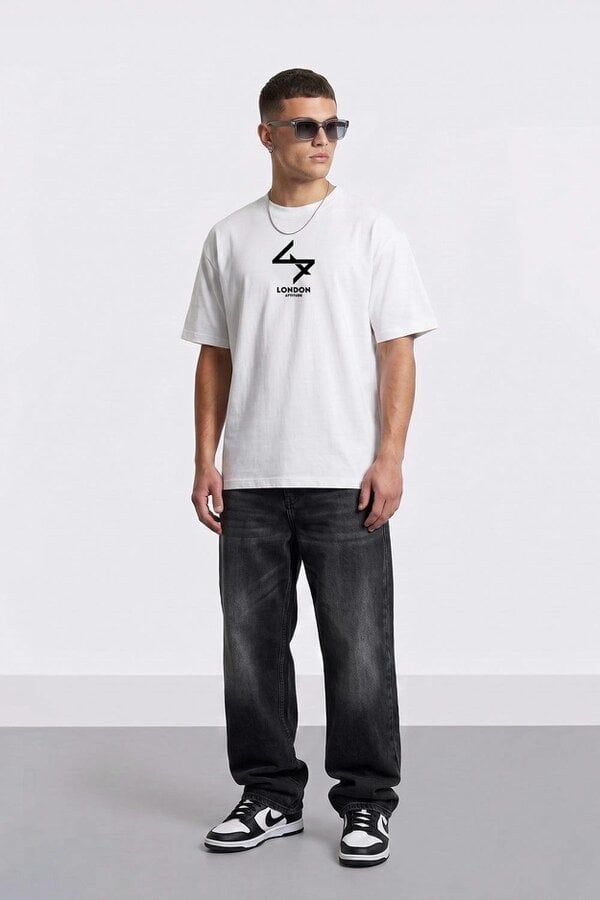 London Attitude Push Your Limits Oversized Heavyweight T-Shirt in Black Print