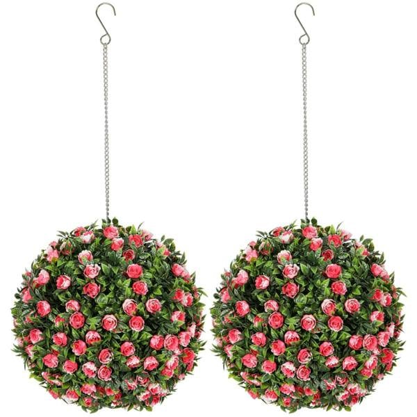 Dyzi Set of 2 Artificial Rose Topiary Balls 28cm Hanging Faux Plants