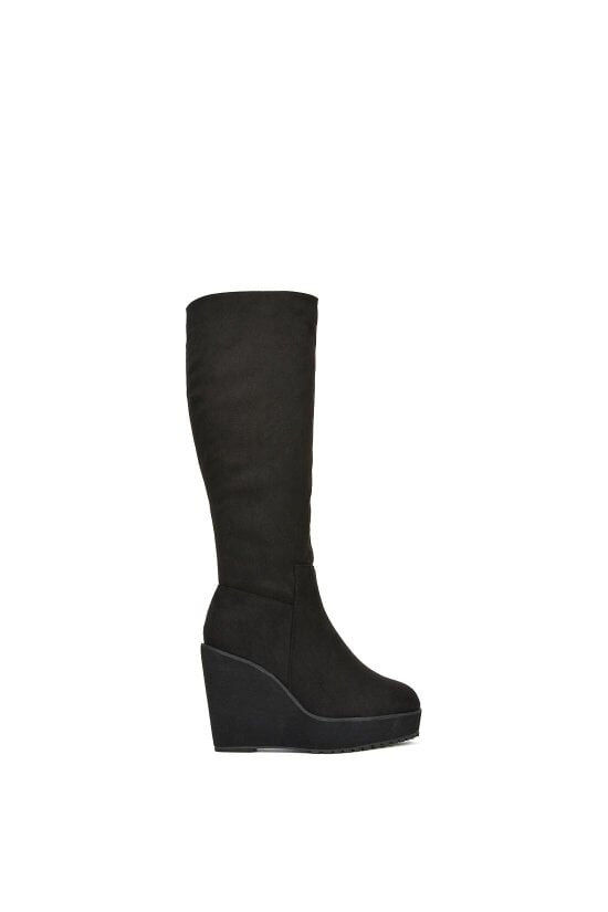 XY LONDON Knee High Wedge Heel Boots With Platforms