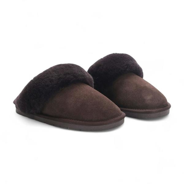 Infinity Leather Women's Genuine Sheepskin Brown Suede Mule Winter Slippers - Luna