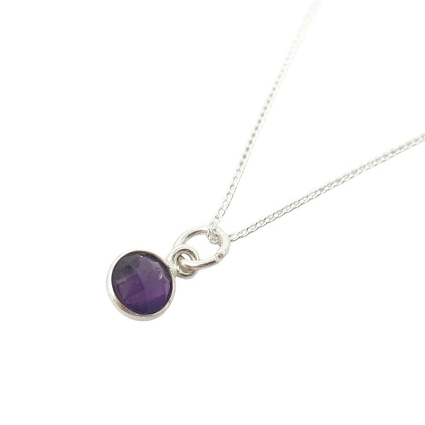 Mini Amethyst Charm February Birthstone Silver Necklace