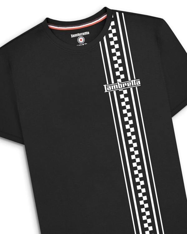 Lambretta Mens Two Tone Stripe Classic Mod Ska Casual Smart T-Shirt, black t-shirt with white stripe pattern and Lambretta logo
