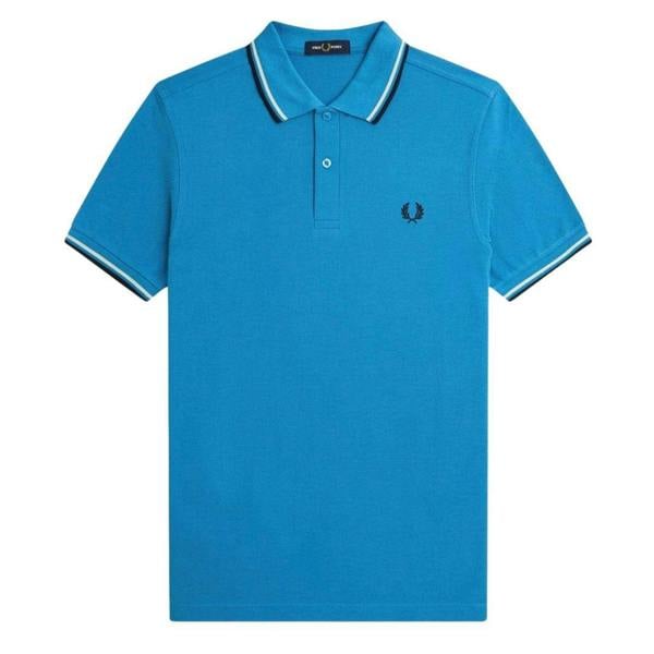 Fred Perry Mens Double Tipped Collar Polo Shirt - White/Black/Blue - 