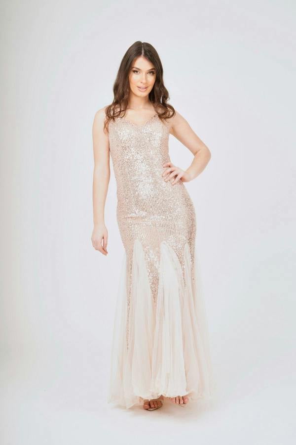 LuvForever Sequin Mesh Insert Maxi Dress