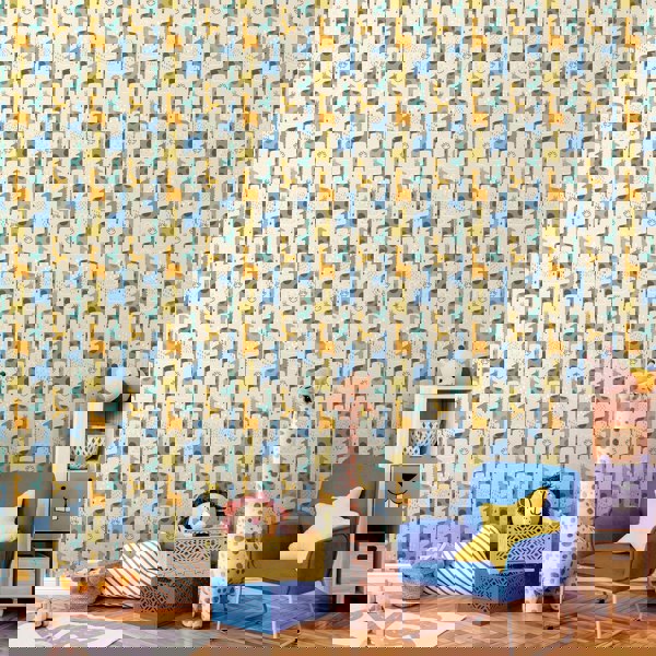 Hoopla Walls Giraffe Friends - Denim Mix 10m Wallpaper