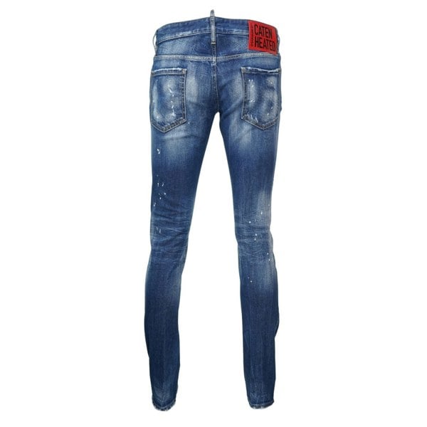 Dsquared2 Slim Jean Distressed Bleach Splatter Effect Jeans - Blue