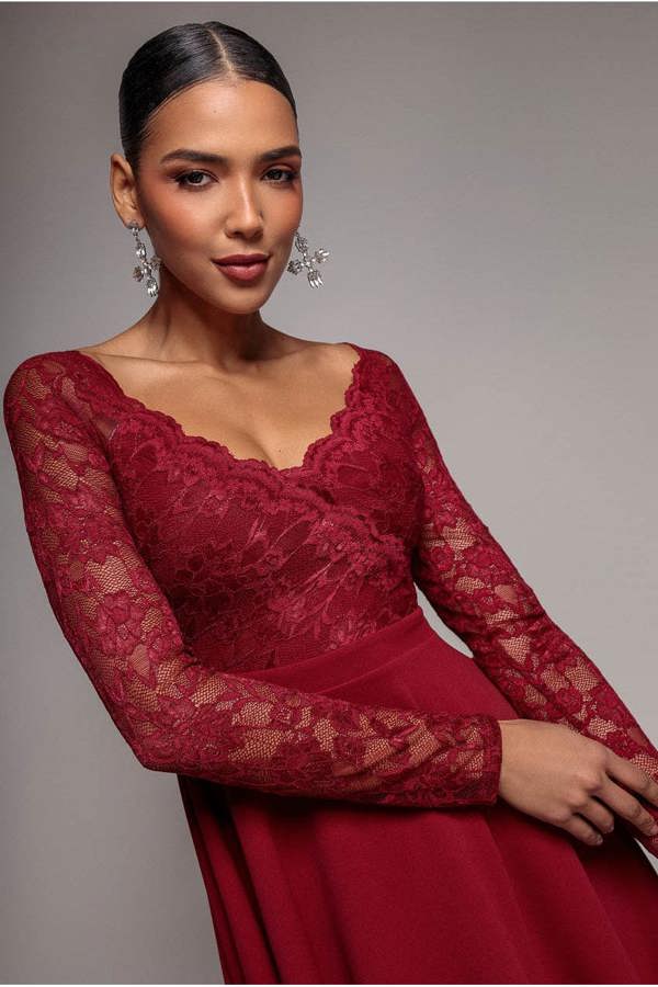 Off The Shoulder Lace Skater Mini Dress - Wine DR2563C