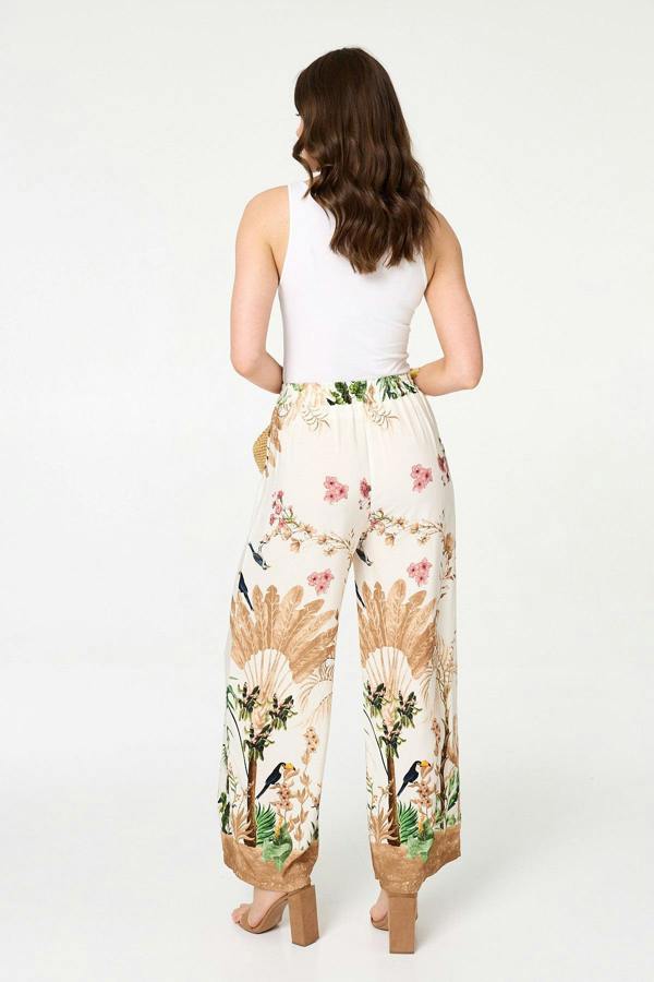 Beige | Tropical Wide High Waist Trousers