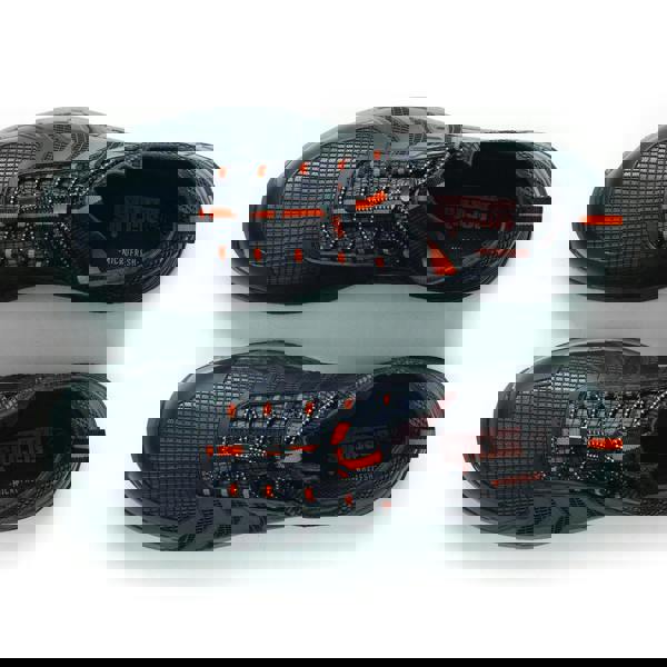 Scruffs Argon Mens Safety Bungee Lace Lightweight Composite Trainers, black and orange athletic shoes with slip-resistant soles and microfresh technology for safety and comfort.