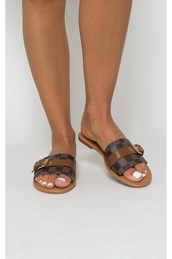 Ariah Open Toe Flat Sandals - Brown