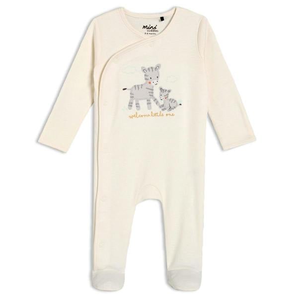 Mini Cuddles Baby Unisex Zebra Embroidered Sleepsuit, Cream