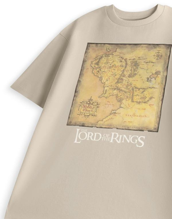 Lord Of The Rings Unisex Beige Map Short Sleeved T-Shirt