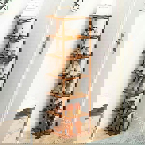 Living and Home 7 Tiers Bamboo Shoe Rack Entryway Hallway Shoe Storage Shelf - Brown