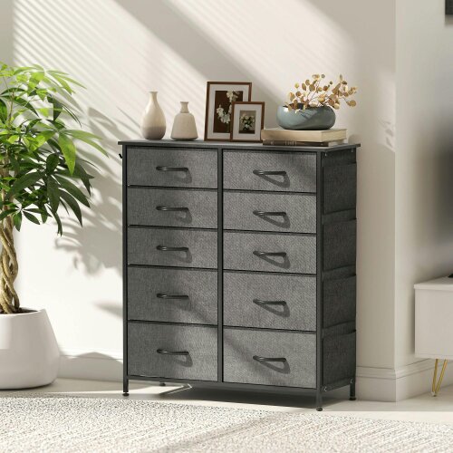 Wyld Haus Babara Fabric And Metal Charcoal Grey 10 Drawer Storage Chest