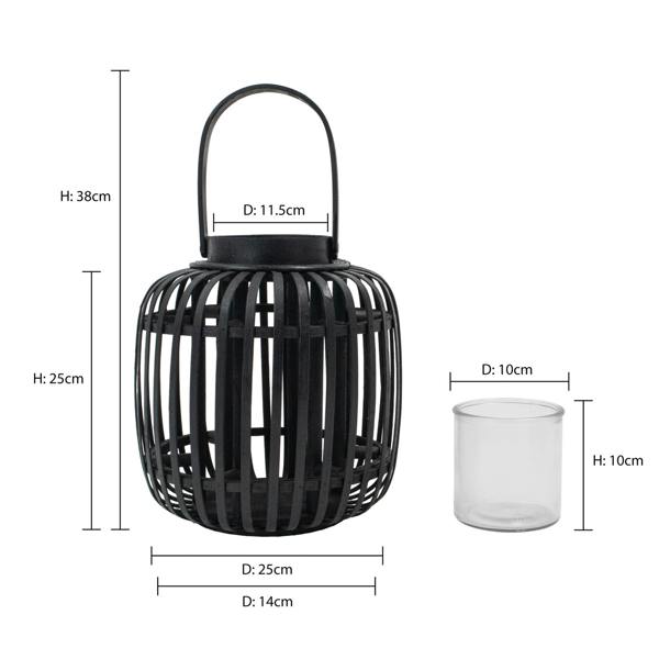 JVL Luna Natural Bamboo Lantern With Handle, Black