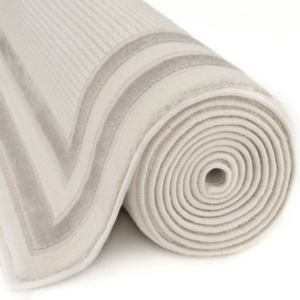 Bordered Living Room rug, grey-cream colours, stain-resistant and non-shedding
