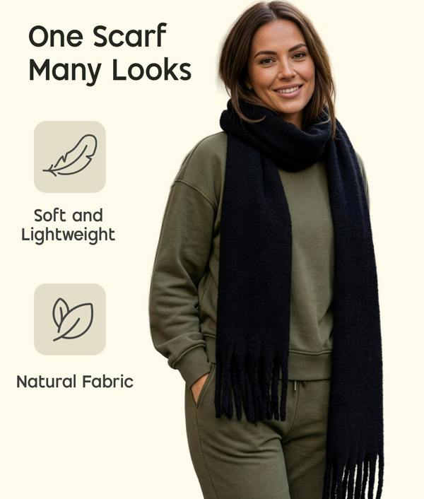 VIA MONTEN Women’s Faux Mohair Scarf, Oversized Winter Scarf Wrap with Fringe, Soft Fluffy Long Shawl for Cold Weather