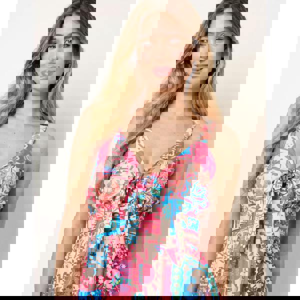 Blue Vanilla Tie Front Jumpsuit In Postcard Print