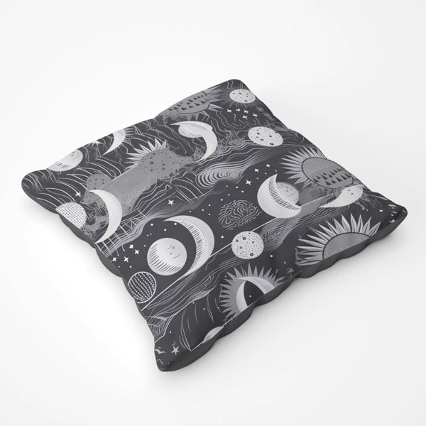 Warren Reed Abstract Black White Moon And Sun Floor Cushion