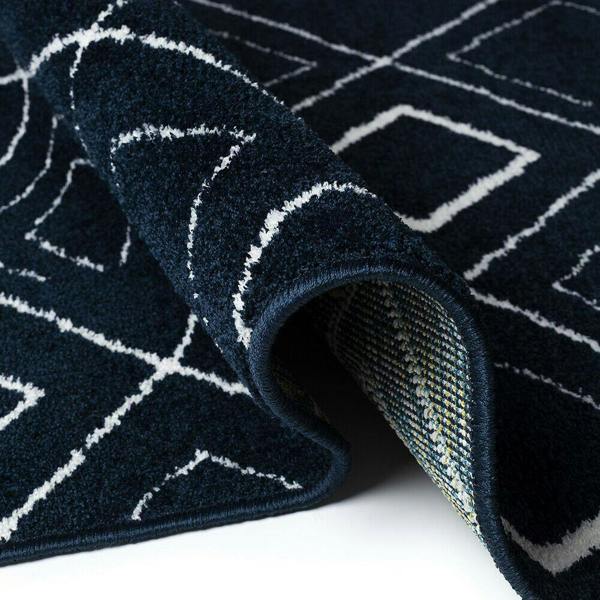 Modern Rug Navy Blue White Soft Microfiber Check Mats Large Living Room Carpet
