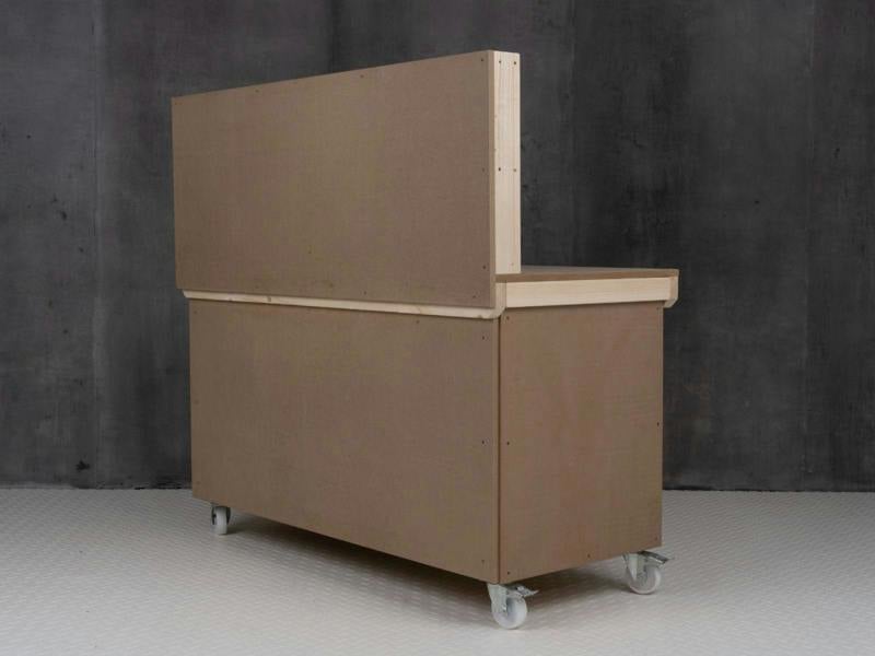 Arbor Garden Solutions Wooden MDF Top Workbench With Lockable Cupboard (V.9) with back panel, double shelf and wheels