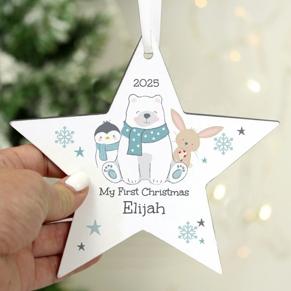 Personalised Memento Company Personalised Polar Bear Christmas Star Ornament