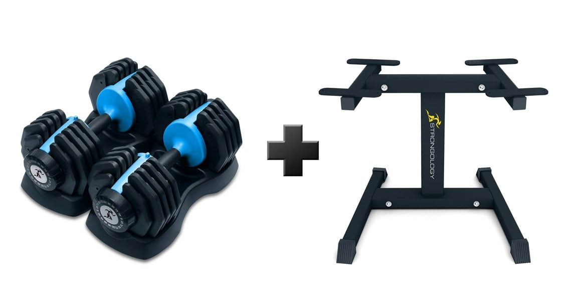 Strongology Urban25 Blue Adjustable Dumbbell Pair with Free Durable Steel Adjustable Urban25 Dumbbell Floor Stand