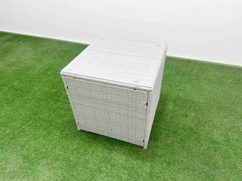 Fimous 10 Seater Rattan Outdoor Garden Furniture Set with Fire Pit Dining Table, 2 Sofas, 2 Side Tables, 2 Chairs & 2 Footstools - Light Grey