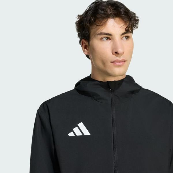 Adidas Mens Entrada 26 All Weather Rain Jacket Waterproof Coat Black JZ9101