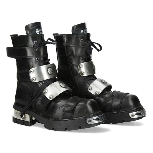 New Rock Metallic Black Leather Gothic Punk Rock High Boots - MET048-C9