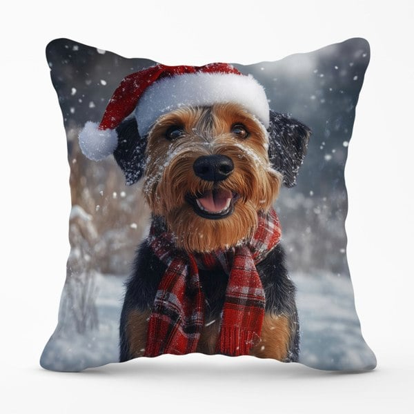 Warren Reed Christmas Airedale Terrier Cushion