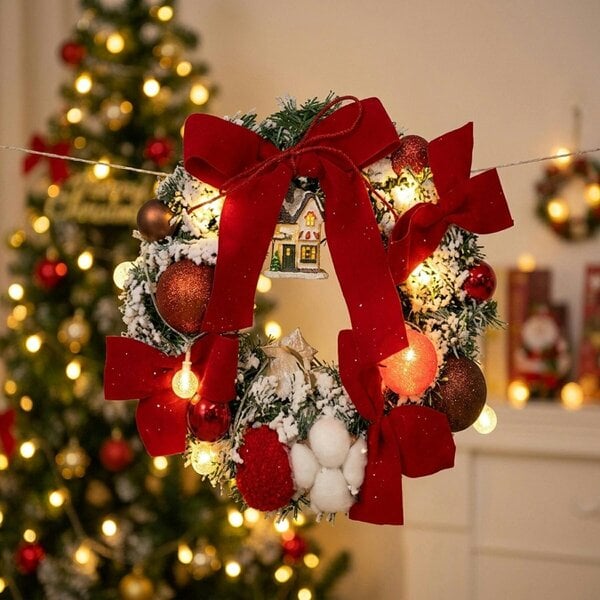 Garden Greatness Christmas Wreath with LED String Lights